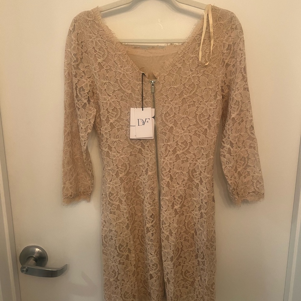 Diane Von Furstenberg Gold Sheath Dress with 3/4 Sleeves